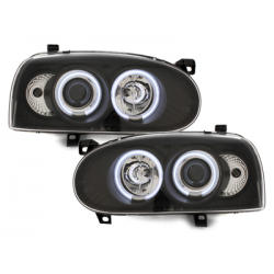Phares VW Golf III 92-98  avec anneaux lumineux angel eyes CCFL  Noir