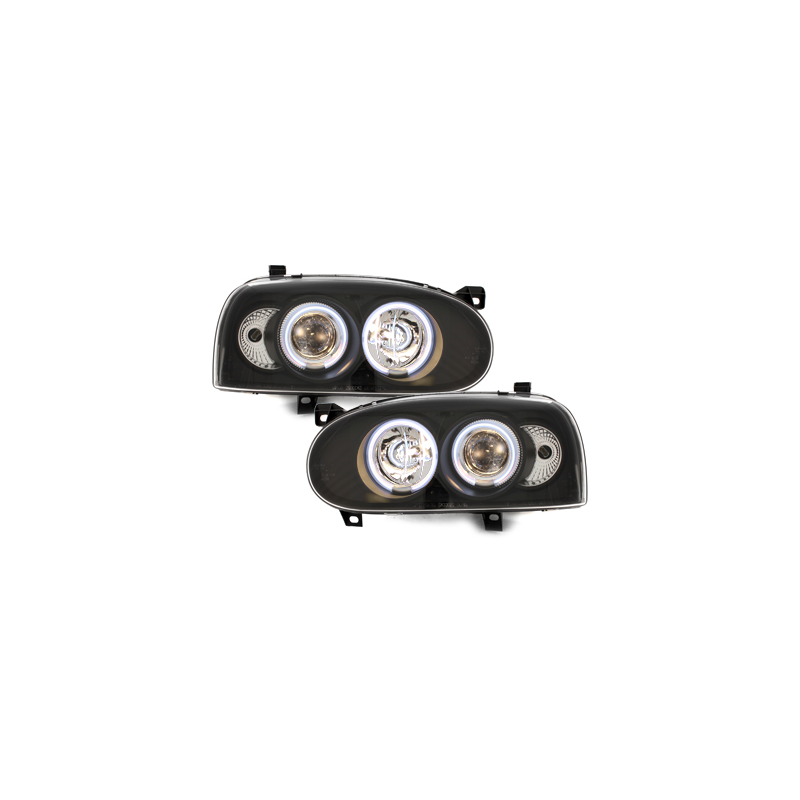 Phares VW Golf III 92-98  avec anneaux lumineux angel eyes CCFL  Noir