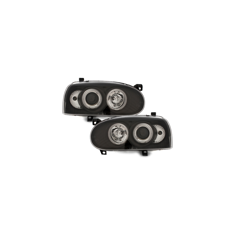 Phares VW Golf III 92-98  avec anneaux lumineux angel eyes CCFL  Noir