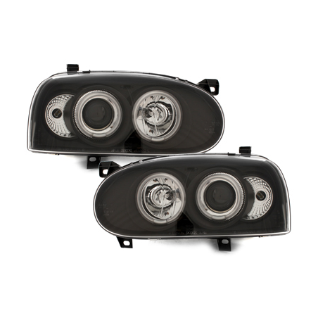 Phares VW Golf III 92-98 avec anneaux lumineux angel eyes CCFL Noir Phares VW Golf III 92-98 avec anneaux lumineux angel eyes CCFL Noir