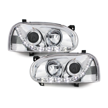 Phares avec LED DRL VW Golf III 92-98 Chrome