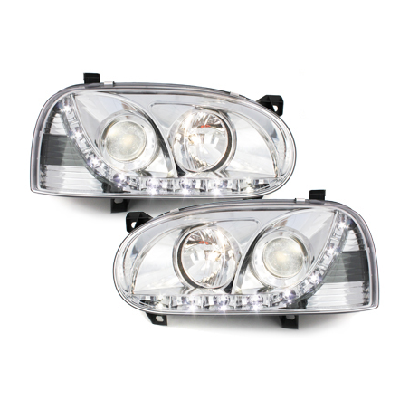 Phares avec LED DRL VW Golf III 92-98 Chrome