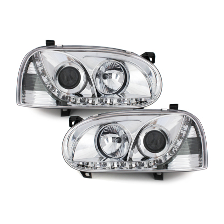 Phares avec LED DRL VW Golf III 92-98 Chrome