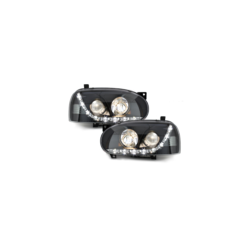 Phares avec LED DRL VW Golf III 92-98 Noir