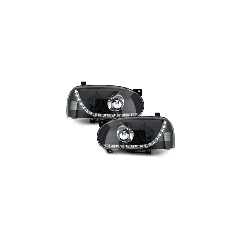 Phares avec LED DRL VW Golf III 92-98 Noir