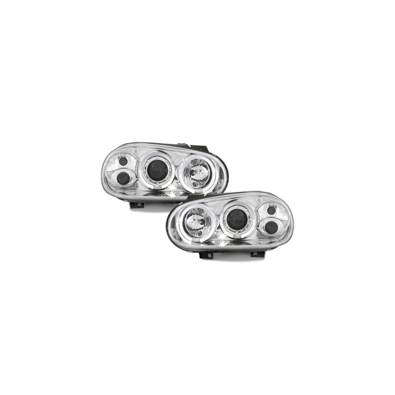 Phares avec anneaux lumineux VW Golf IV 97-04 Chrome