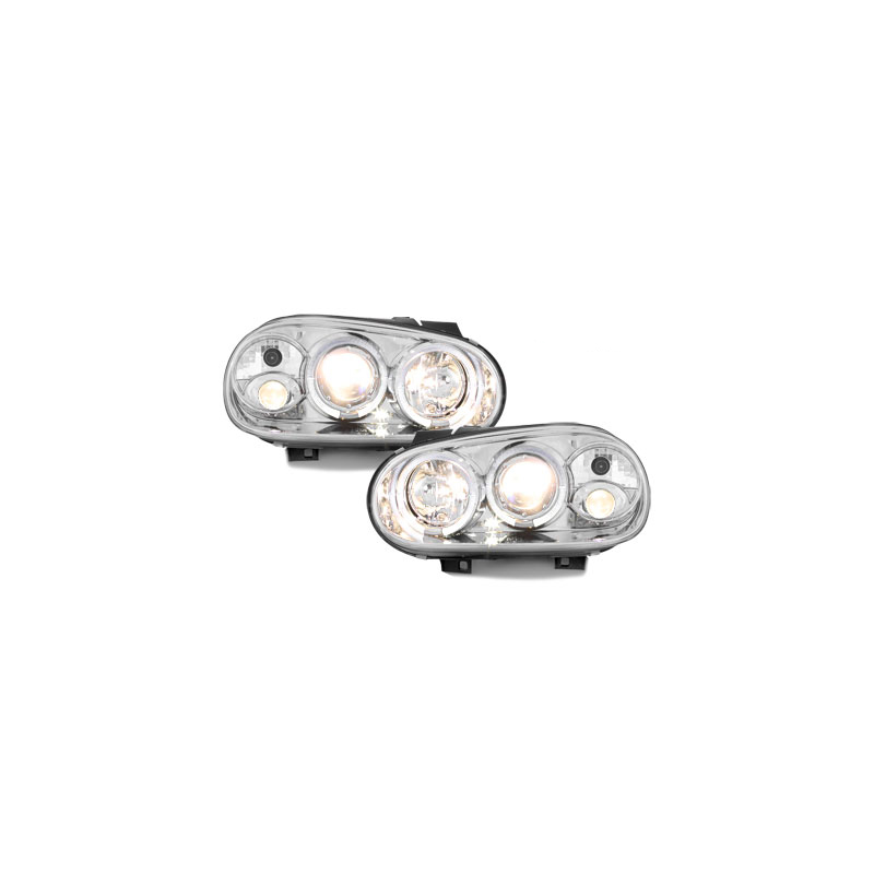 Phares avec anneaux lumineux VW Golf IV 97-04 Chrome