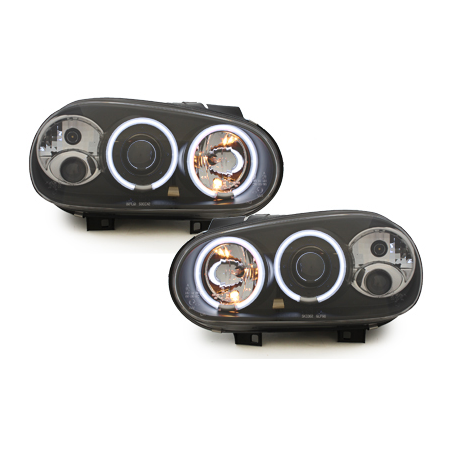 Phares VW Golf IV 97-04 avec anneaux lumineux angel eyes CCFL Noir Phares VW Golf IV 97-04 avec anneaux lumineux angel eyes CCFL Noir