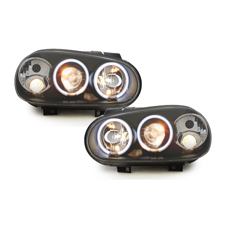 Phares VW Golf IV 97-04 avec anneaux lumineux angel eyes CCFL Noir Phares VW Golf IV 97-04 avec anneaux lumineux angel eyes CCFL Noir