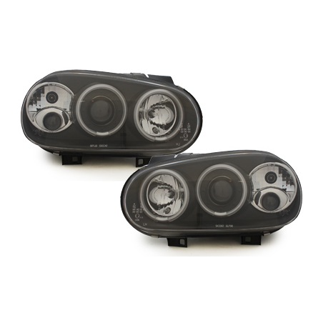 Phares VW Golf IV 97-04 avec anneaux lumineux angel eyes CCFL Noir Phares VW Golf IV 97-04 avec anneaux lumineux angel eyes CCFL Noir