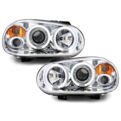 Phares VW Golf IV 97-04  avec anneaux lumineux angel eyes CCFL  Chrome