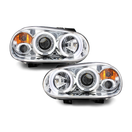 Phares VW Golf IV 97-04 avec anneaux lumineux angel eyes CCFL Chrome Phares VW Golf IV 97-04 avec anneaux lumineux angel eyes CCFL Chrome