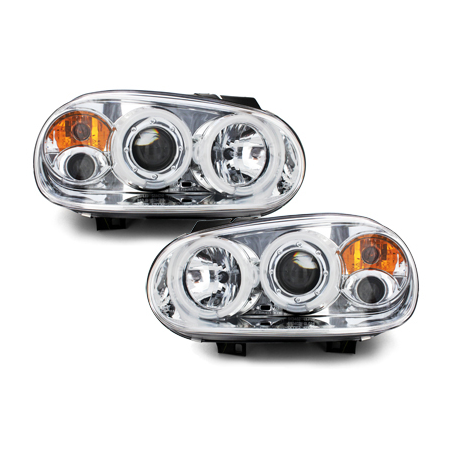 Phares VW Golf IV 97-04 avec anneaux lumineux angel eyes CCFL Chrome Phares VW Golf IV 97-04 avec anneaux lumineux angel eyes CCFL Chrome
