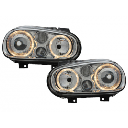 Phares avec anneaux lumineux VW Golf IV 97-04 Chrome