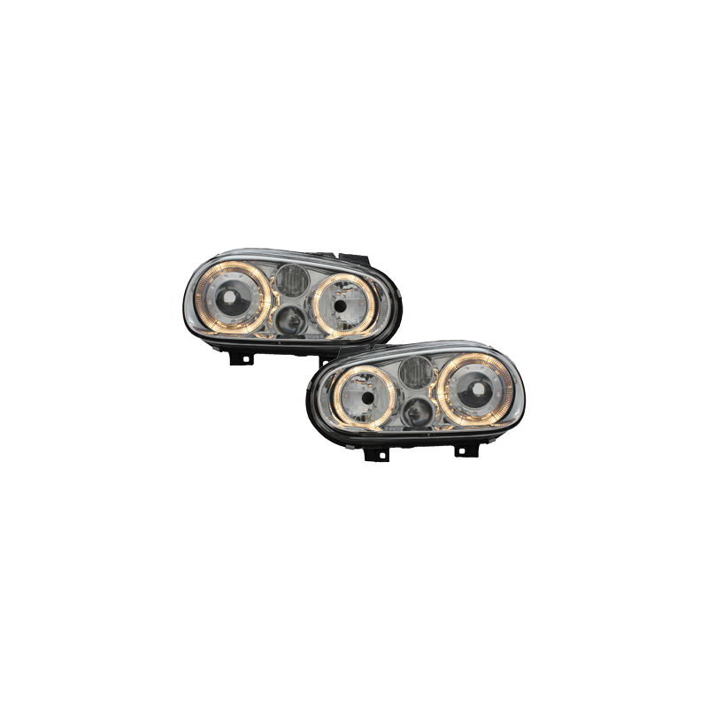 Phares avec anneaux lumineux VW Golf IV 97-04 Chrome