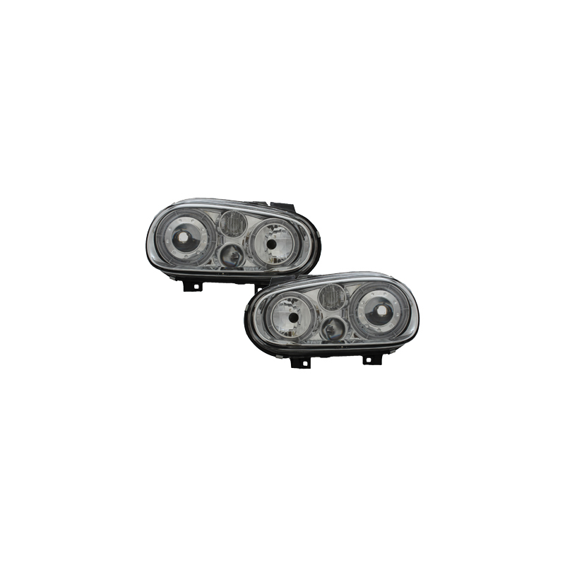 Phares avec anneaux lumineux VW Golf IV 97-04 Chrome