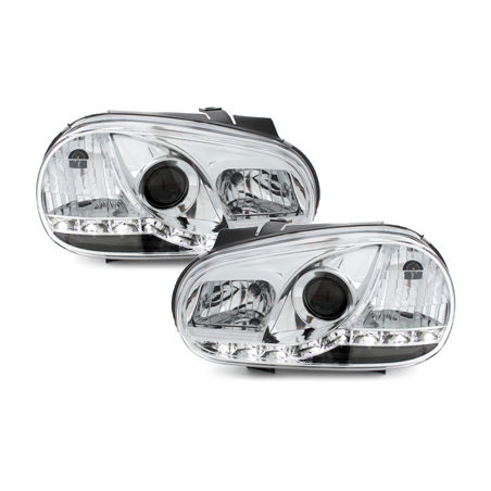 Phares LED DRL VW Golf IV 97-04 Chrome