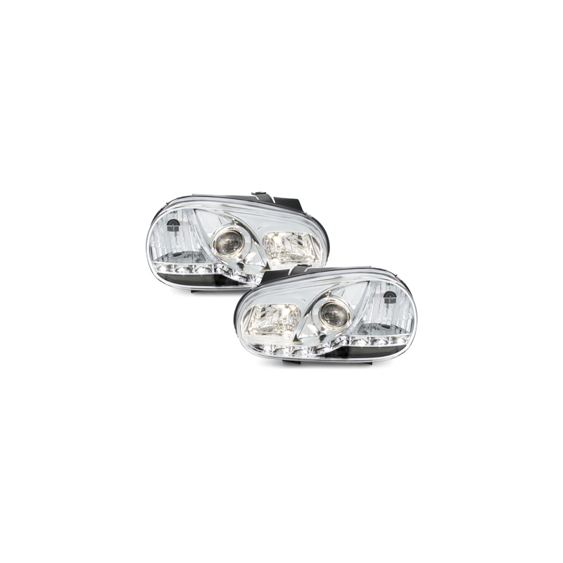 Phares LED DRL VW Golf IV 97-04 Chrome