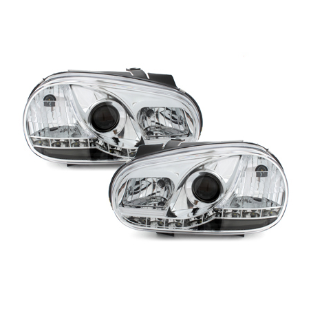 Phares LED DRL VW Golf IV 97-04 Chrome