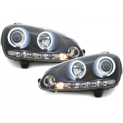 Phares VW Golf V 03-09 avec anneaux lumineux angel eyes CCFL  Noir