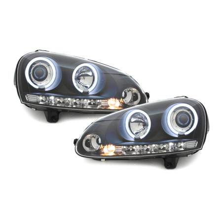 Phares VW Golf V 03-09 avec anneaux lumineux angel eyes CCFL  Noir