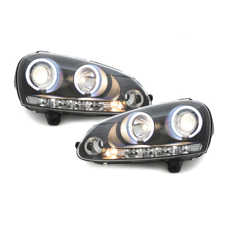 Phares VW Golf V 03-09 avec anneaux lumineux angel eyes CCFL  Noir