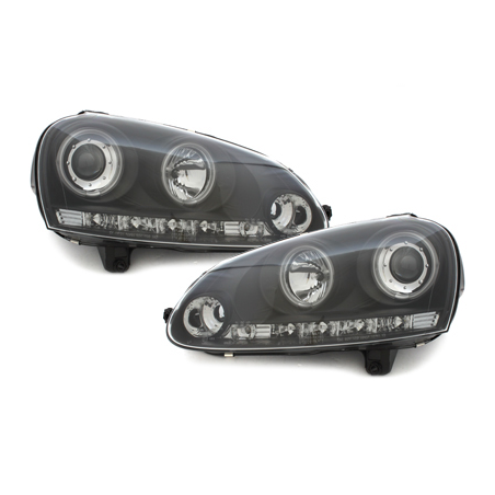 Phares VW Golf V 03-09 avec anneaux lumineux angel eyes CCFL  Noir