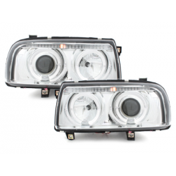 Phares VW Vento 91-98  avec 2 Anneaux lumineux Angel Eyes  Chrome