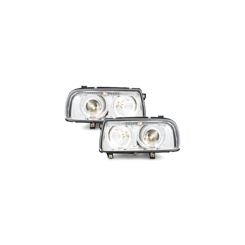 Phares VW Vento 91-98  avec 2 Anneaux lumineux Angel Eyes  Chrome