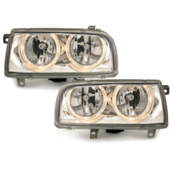 Phares VW Vento 91-98  avec 2 Anneaux lumineux Angel Eyes  Chrome