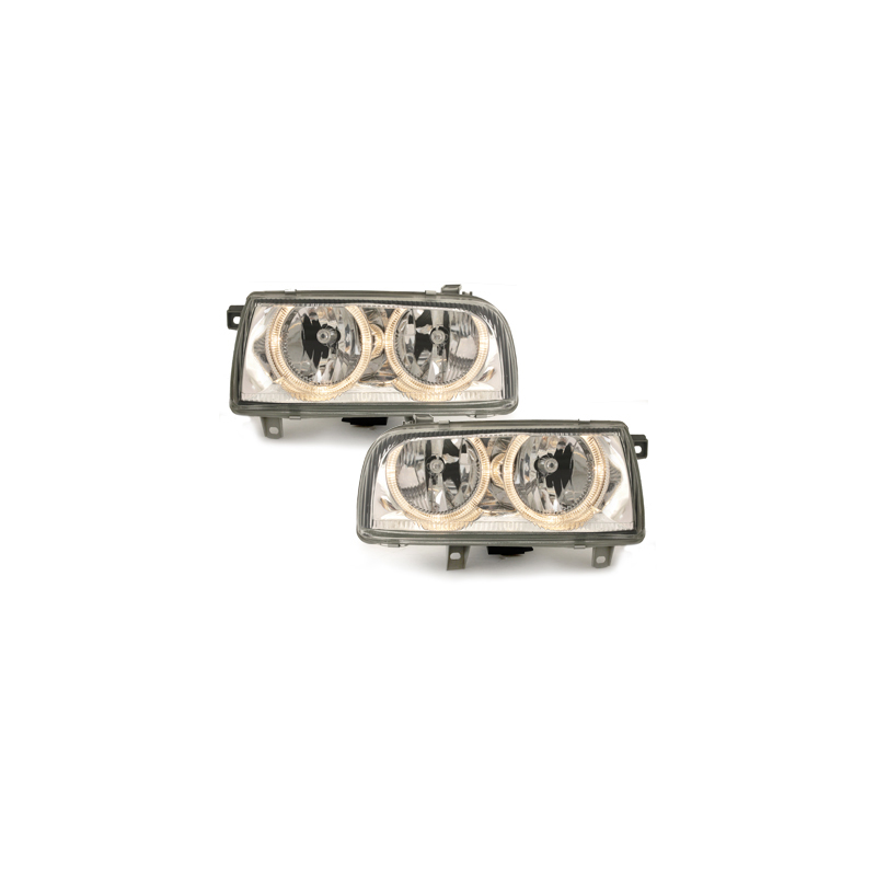 Phares VW Vento 91-98  avec 2 Anneaux lumineux Angel Eyes  Chrome