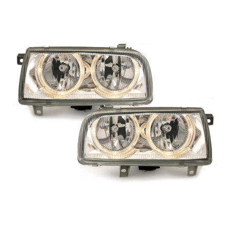 Phares VW Vento 91-98 avec 2 Anneaux lumineux Angel Eyes Chrome Phares VW Vento 91-98 avec 2 Anneaux lumineux Angel Eyes Chrome