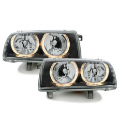 Phares VW Vento 91-98  avec 2 Anneaux lumineux Angel Eyes  Noir