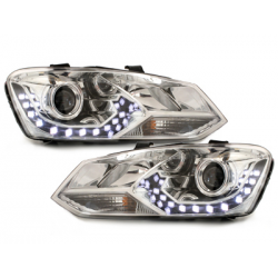Phares VW Polo 6R avec feux diurne chrome