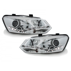 Phares VW Polo 6R avec feux diurne DRL chrome- H7/H1