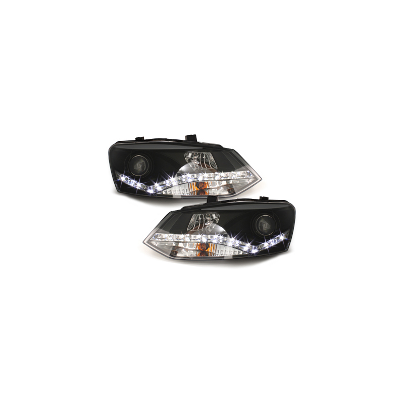 Phares VW Polo 6R avec feux diurne DRL noir- H7/H1