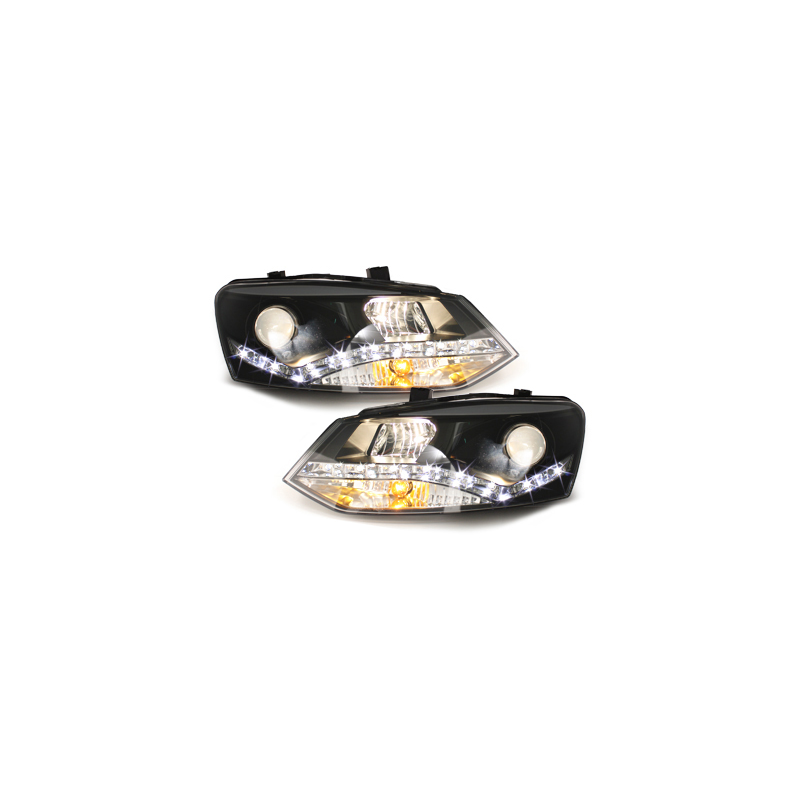 Phares VW Polo 6R avec feux diurne DRL noir- H7/H1