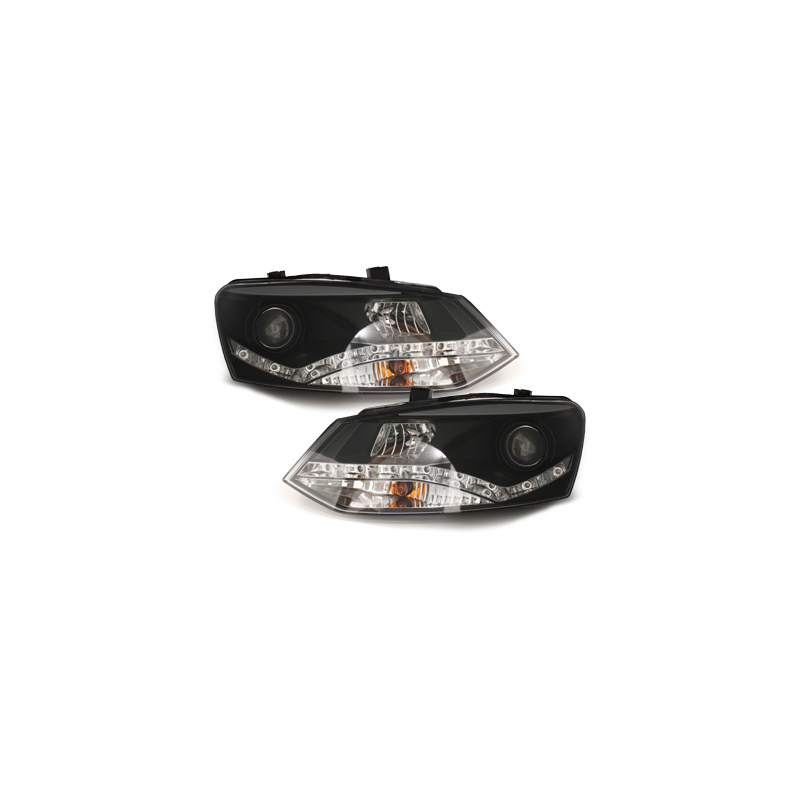 Phares VW Polo 6R avec feux diurne DRL noir- H7/H1