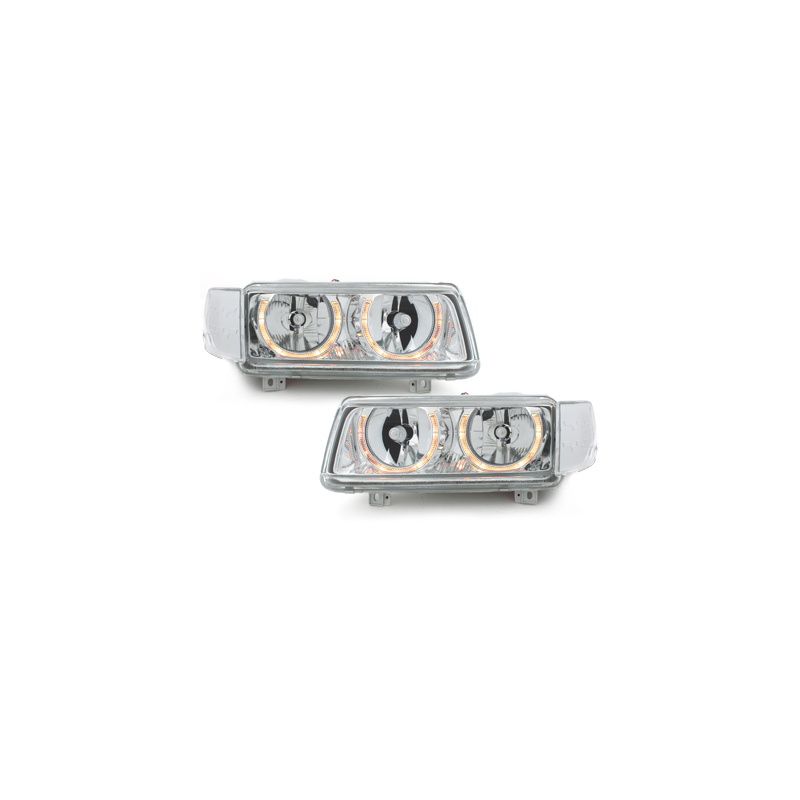 Phares VW Passat 35i B4 93-96  avec 2 Anneaux lumineux Angel Eyes  Chrome