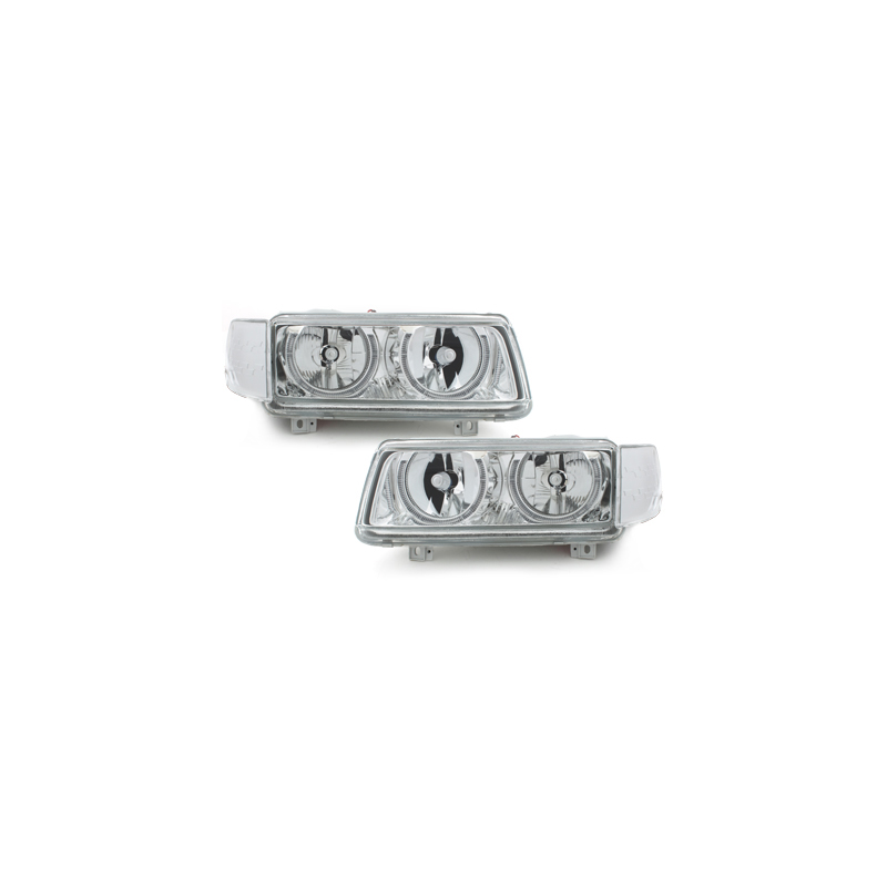 Phares VW Passat 35i B4 93-96  avec 2 Anneaux lumineux Angel Eyes  Chrome