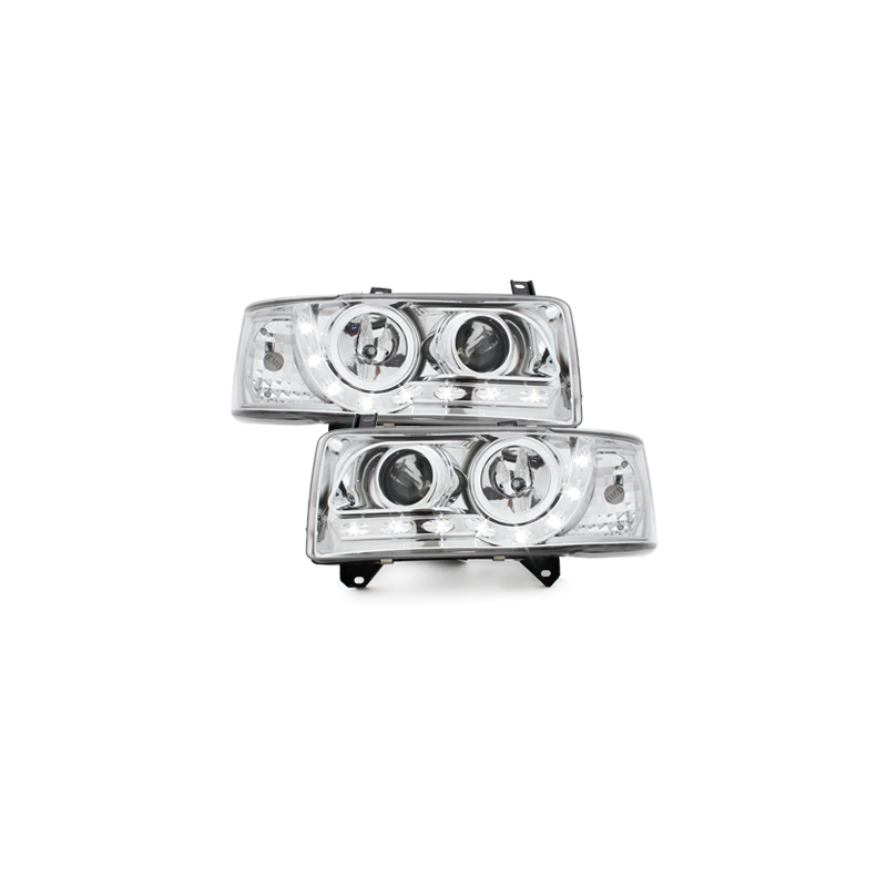Phares LED D-LITE  VW T4 90-03  avec feux diurne LED  Chrome