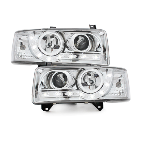 Phares LED D-LITE  VW T4 90-03  avec feux diurne LED  Chrome