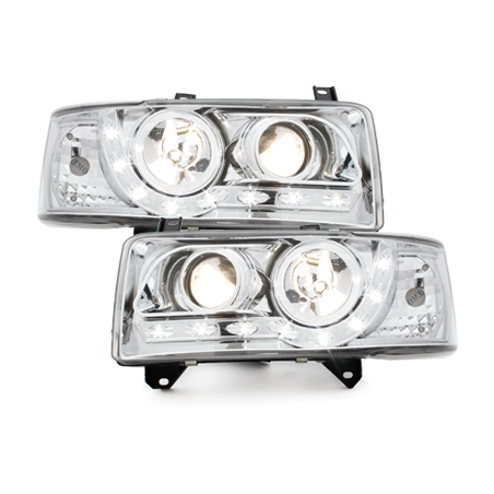 Phares LED D-LITE  VW T4 90-03  avec feux diurne LED  Chrome