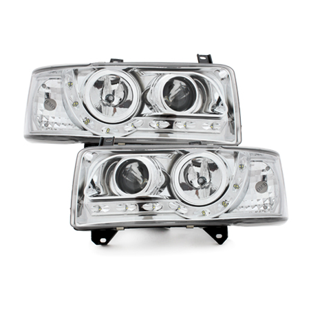 Phares LED D-LITE  VW T4 90-03  avec feux diurne LED  Chrome