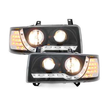 Phares LED D-LITE  VW T4 90-03  avec feux diurne LED  Noir