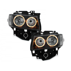 Phares VW T4 97-03  avec 2 Anneaux lumineux Angel Eyes  Noir