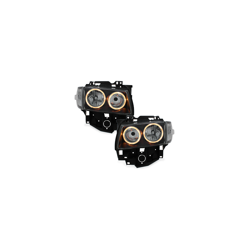 Phares VW T4 97-03  avec 2 Anneaux lumineux Angel Eyes  Noir