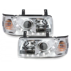 Phares LED D-LITE  VW T4 90-03  avec feux diurne LED  Chrome