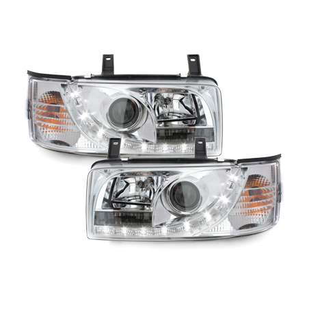 Phares LED D-LITE  VW T4 90-03  avec feux diurne LED  Chrome