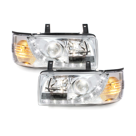 Phares LED D-LITE  VW T4 90-03  avec feux diurne LED  Chrome